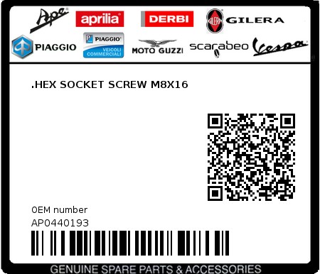 Product image: Aprilia - AP0440193 - .HEX SOCKET SCREW M8X16  0