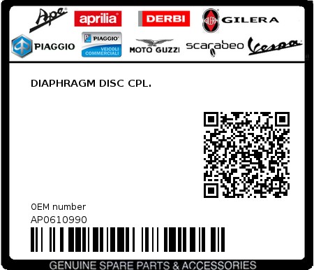 Product image: Aprilia - AP0610990 - DIAPHRAGM DISC CPL.  0