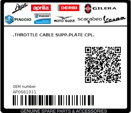 Product image: Aprilia - AP0661011 - .THROTTLE CABLE SUPP.PLATE CPL.  0