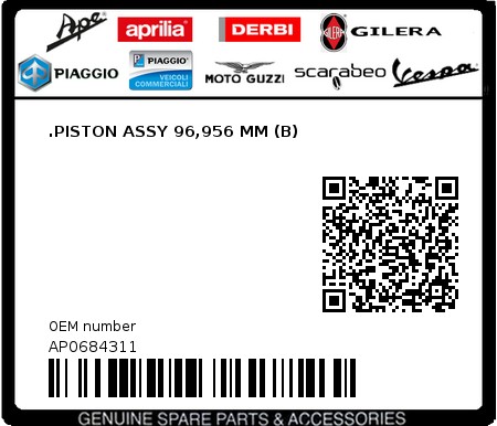 Product image: Aprilia - AP0684311 - .PISTON ASSY 96,956 MM (B)  0