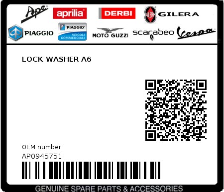 Product image: Aprilia - AP0945751 - LOCK WASHER A6  0