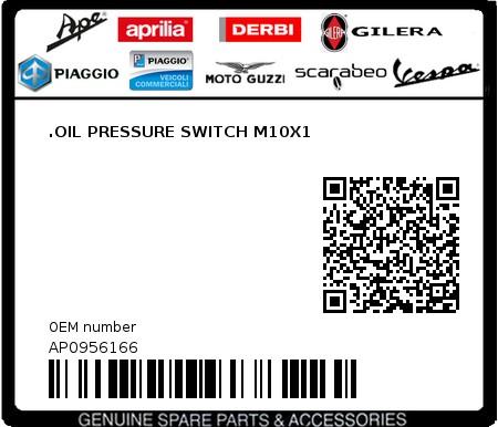 Product image: Aprilia - AP0956166 - .OIL PRESSURE SWITCH M10X1  0