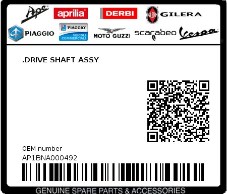 Product image: Aprilia - AP1BNA000492 - .DRIVE SHAFT ASSY  0