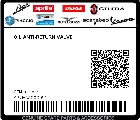 Product image: Aprilia - AP2HAA000051 - OIL ANTI-RETURN VALVE  0
