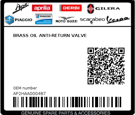 Product image: Aprilia - AP2HAA000487 - BRASS OIL ANTI-RETURN VALVE  0