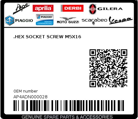 Product image: Aprilia - AP4ADN000028 - .HEX SOCKET SCREW M5X16  0