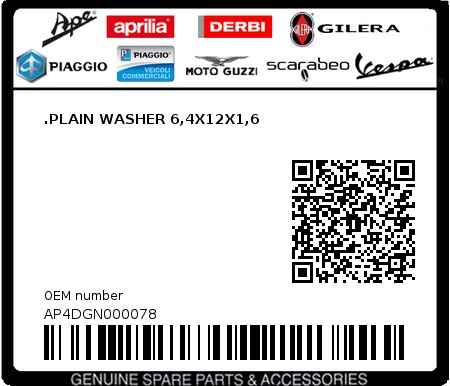 Product image: Aprilia - AP4DGN000078 - .PLAIN WASHER 6,4X12X1,6  0