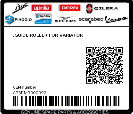 Product image: Aprilia - AP5RMR000092 - .GUIDE ROLLER FOR VARIATOR  0
