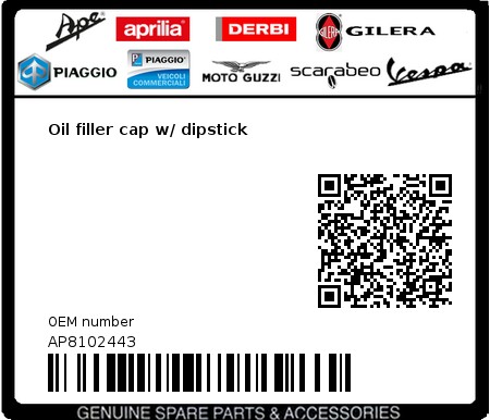 Product image: Aprilia - AP8102443 - Oil filler cap w/ dipstick  0