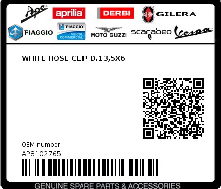 Product image: Aprilia - AP8102765 - WHITE HOSE CLIP D.13,5X6  0