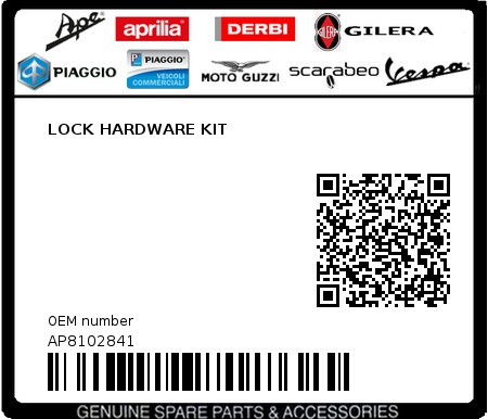 Product image: Aprilia - AP8102841 - LOCK HARDWARE KIT  0