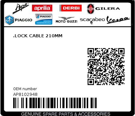 Product image: Aprilia - AP8102948 - .LOCK CABLE 210MM  0