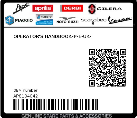 Product image: Aprilia - AP8104042 - OPERATOR'S HANDBOOK-P-E-UK-  0