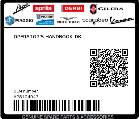 Product image: Aprilia - AP8104043 - OPERATOR'S HANDBOOK-DK-  0
