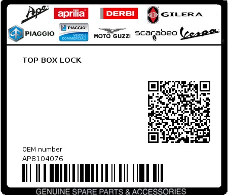 Product image: Aprilia - AP8104076 - TOP BOX LOCK  0