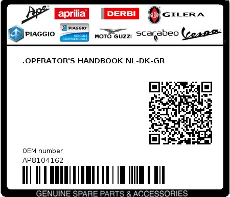 Product image: Aprilia - AP8104162 - .OPERATOR'S HANDBOOK NL-DK-GR  0