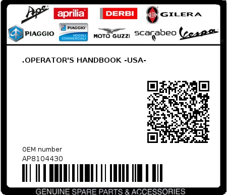 Product image: Aprilia - AP8104430 - .OPERATOR'S HANDBOOK -USA-  0