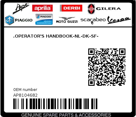 Product image: Aprilia - AP8104682 - .OPERATOR'S HANDBOOK-NL-DK-SF-  0
