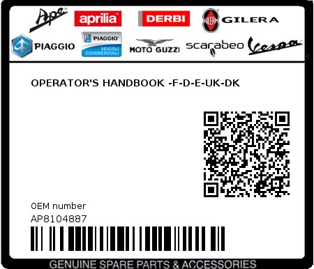 Product image: Aprilia - AP8104887 - OPERATOR'S HANDBOOK -F-D-E-UK-DK  0