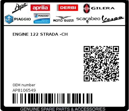 Product image: Aprilia - AP8106549 - ENGINE 122 STRADA -CH  0