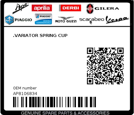 Product image: Aprilia - AP8106834 - .VARIATOR SPRING CUP  0