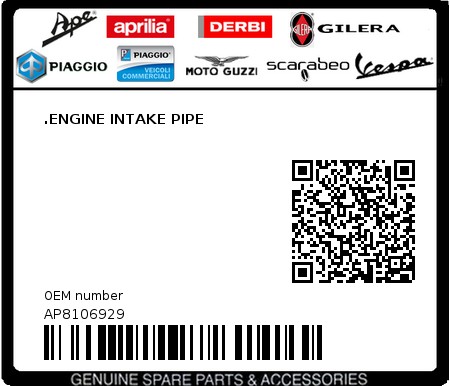 Product image: Aprilia - AP8106929 - .ENGINE INTAKE PIPE  0