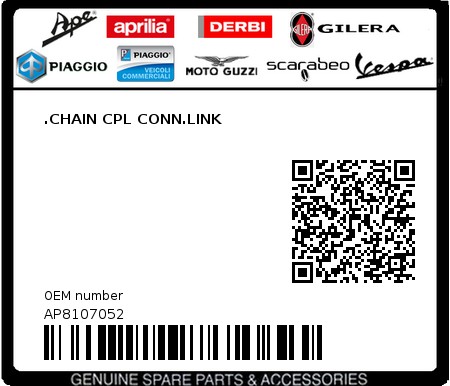 Product image: Aprilia - AP8107052 - .CHAIN CPL CONN.LINK  0