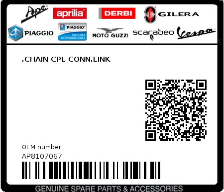 Product image: Aprilia - AP8107067 - .CHAIN CPL CONN.LINK  0