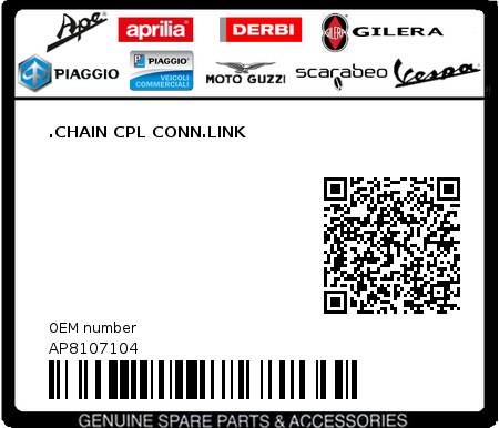 Product image: Aprilia - AP8107104 - .CHAIN CPL CONN.LINK  0