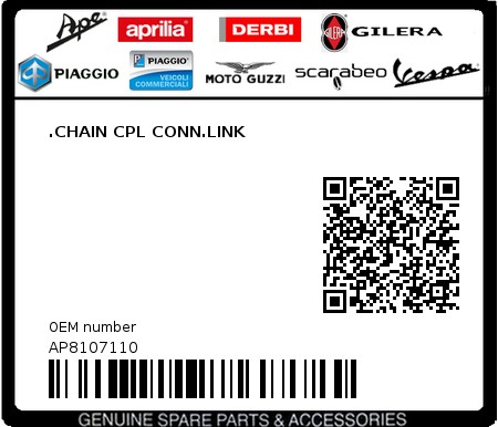 Product image: Aprilia - AP8107110 - .CHAIN CPL CONN.LINK  0