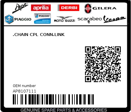 Product image: Aprilia - AP8107111 - .CHAIN CPL CONN.LINK  0