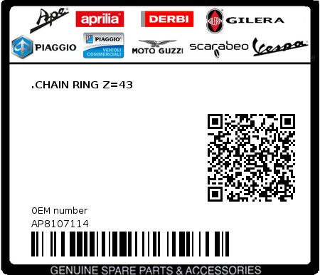 Product image: Aprilia - AP8107114 - .CHAIN RING Z=43  0