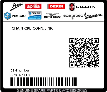 Product image: Aprilia - AP8107118 - .CHAIN CPL CONN.LINK  0