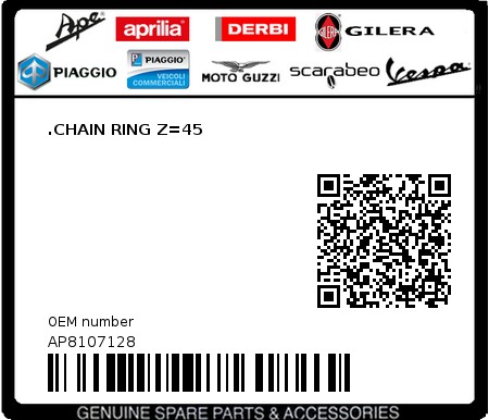 Product image: Aprilia - AP8107128 - .CHAIN RING Z=45  0
