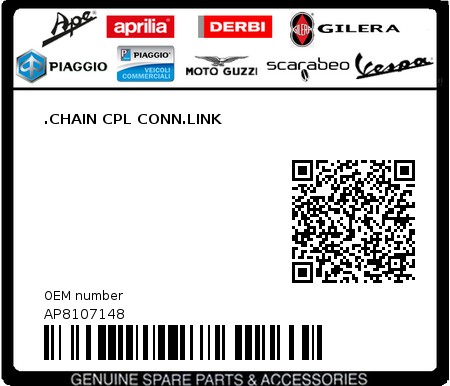 Product image: Aprilia - AP8107148 - .CHAIN CPL CONN.LINK  0
