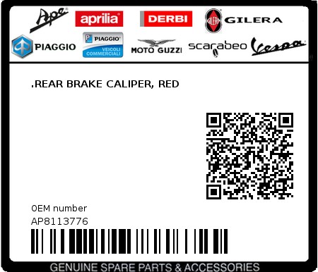 Product image: Aprilia - AP8113776 - .REAR BRAKE CALIPER, RED  0
