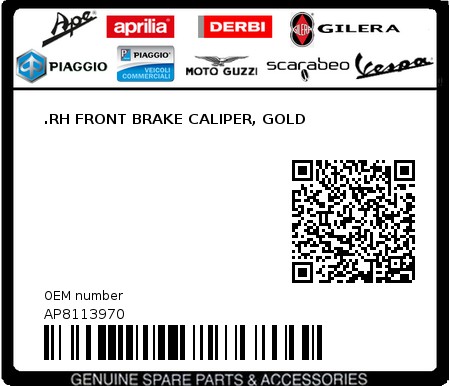 Product image: Aprilia - AP8113970 - .RH FRONT BRAKE CALIPER, GOLD  0
