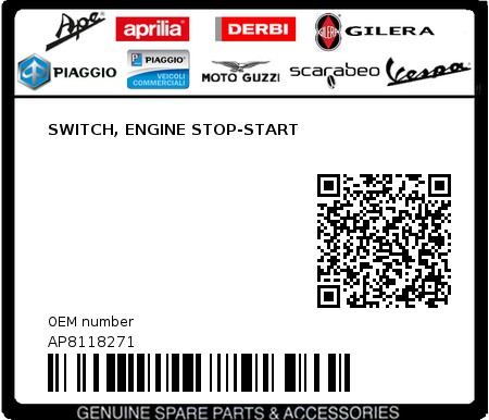Product image: Aprilia - AP8118271 - SWITCH, ENGINE STOP-START  0