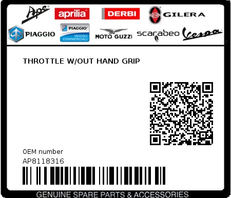 Product image: Aprilia - AP8118316 - THROTTLE W/OUT HAND GRIP  0