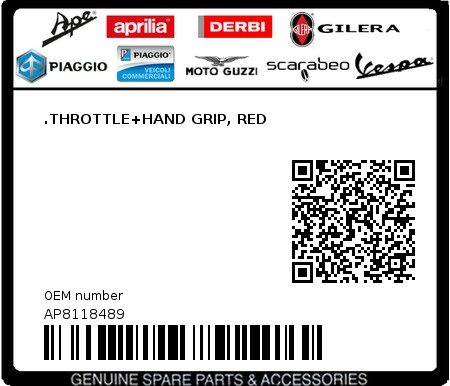 Product image: Aprilia - AP8118489 - .THROTTLE+HAND GRIP, RED  0