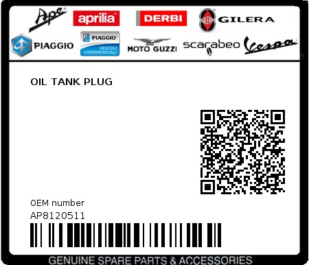 Product image: Aprilia - AP8120511 - OIL TANK PLUG  0