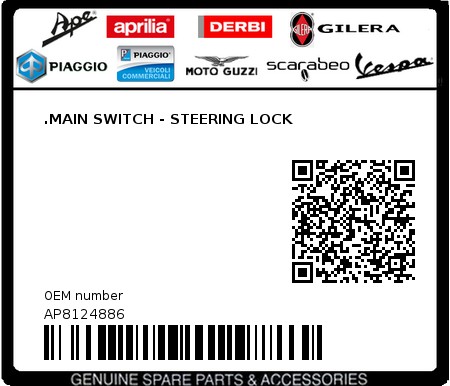 Product image: Aprilia - AP8124886 - .MAIN SWITCH - STEERING LOCK  0