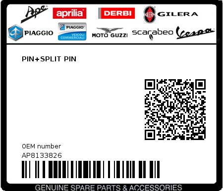 Product image: Aprilia - AP8133826 - PIN+SPLIT PIN  0