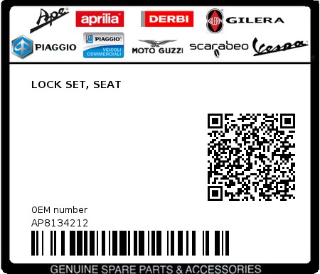 Product image: Aprilia - AP8134212 - LOCK SET, SEAT  0