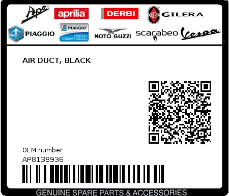 Product image: Aprilia - AP8138936 - AIR DUCT, BLACK  0