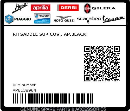 Product image: Aprilia - AP8138964 - RH SADDLE SUP COV., AP.BLACK  0