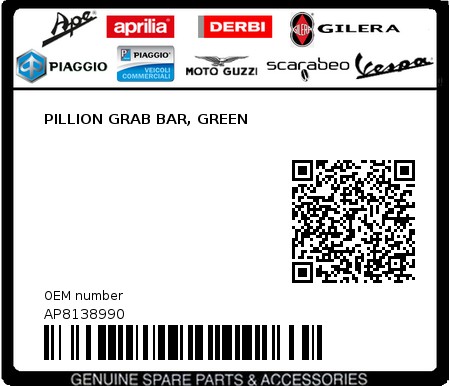 Product image: Aprilia - AP8138990 - PILLION GRAB BAR, GREEN  0