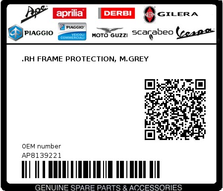 Product image: Aprilia - AP8139221 - .RH FRAME PROTECTION, M.GREY  0