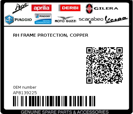 Product image: Aprilia - AP8139225 - RH FRAME PROTECTION, COPPER  0