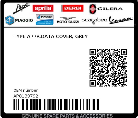 Product image: Aprilia - AP8139792 - TYPE APPR.DATA COVER, GREY  0